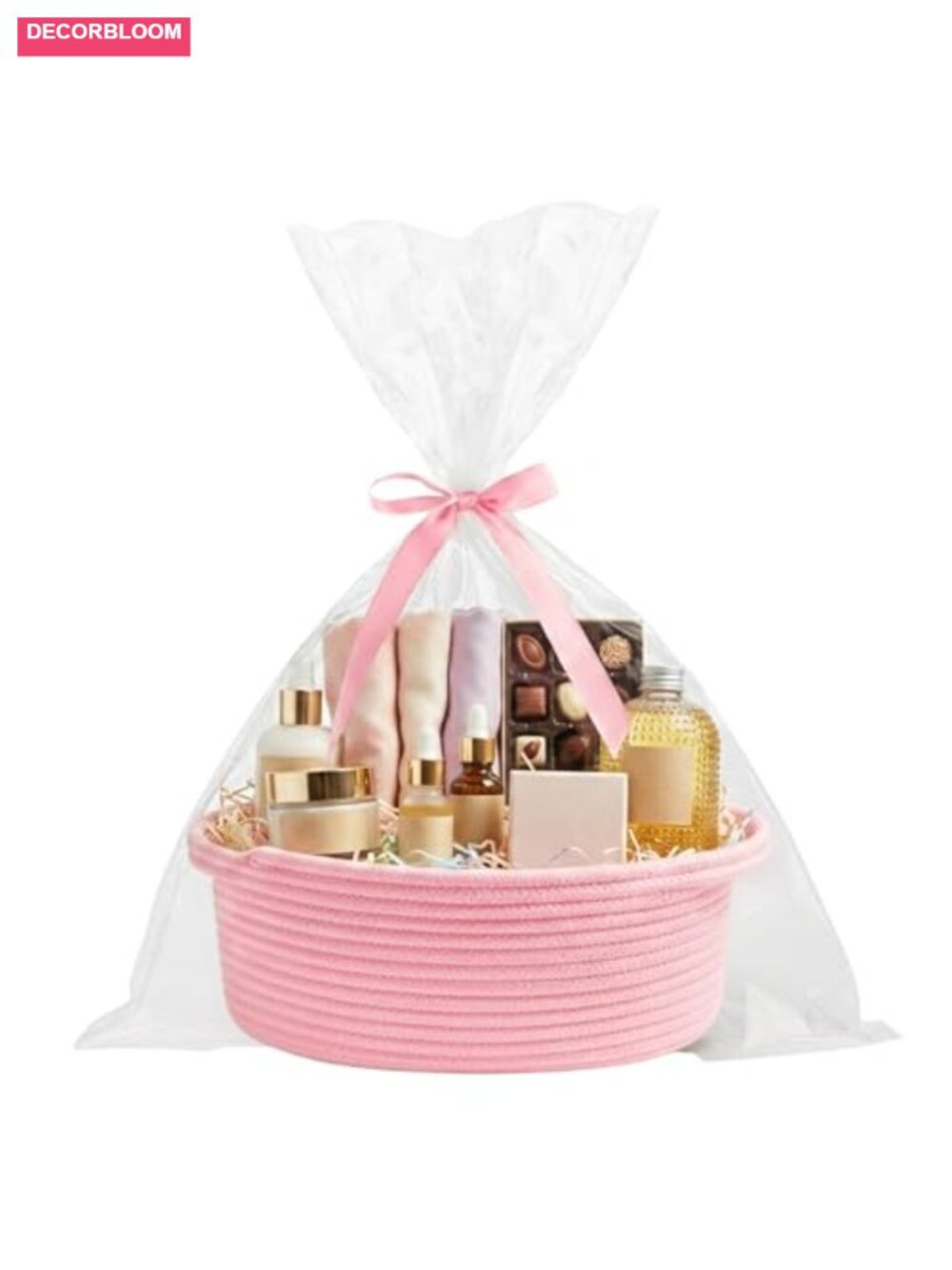 Empty Woven Gift Basket Set with Gift Bag & Ribbon Cotton Storage Organizer